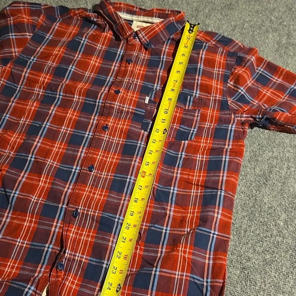 Levi’s Shirt Mens Large Red Plaid Short Sleeve Button Front Pocket Collard